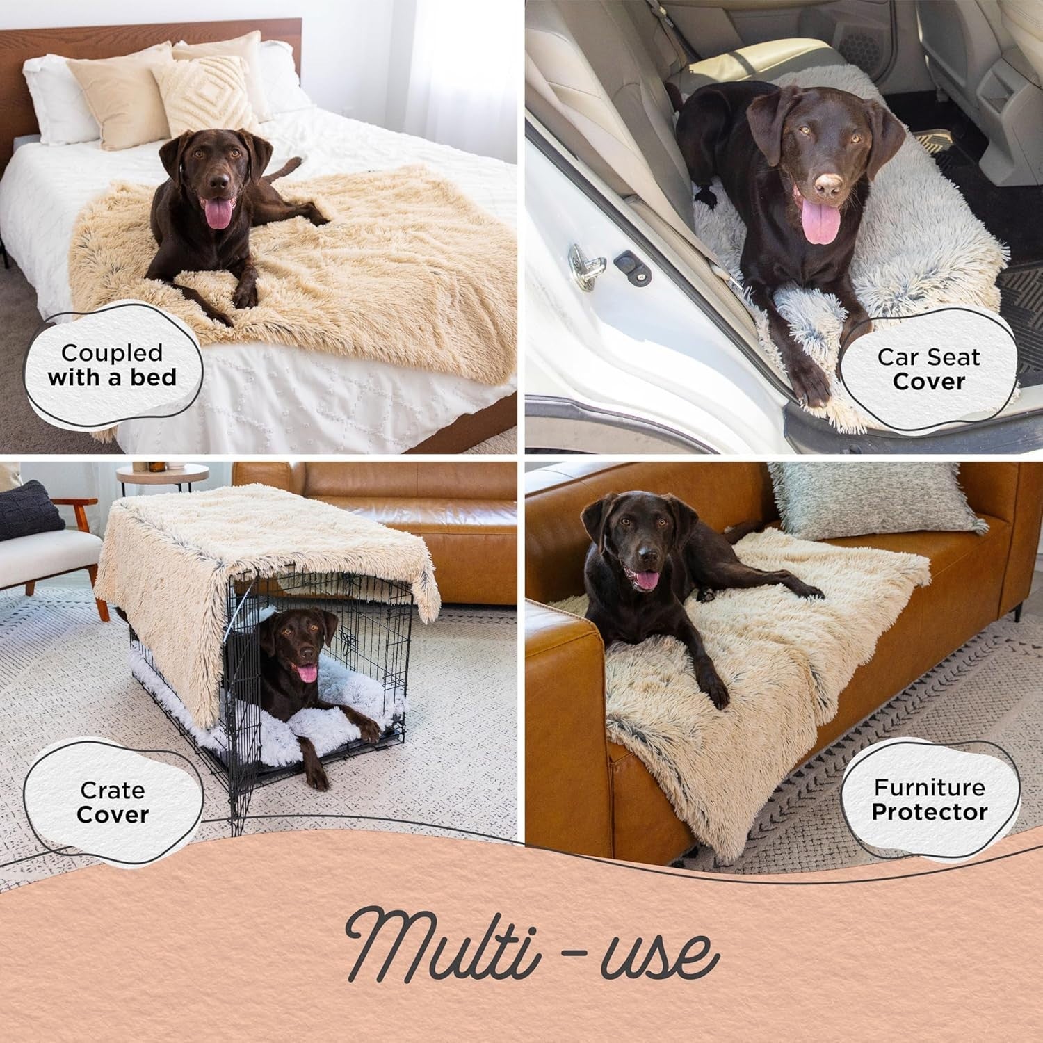 Calming Shag Dog Blanket 40x50 Taupe Reversible Washable