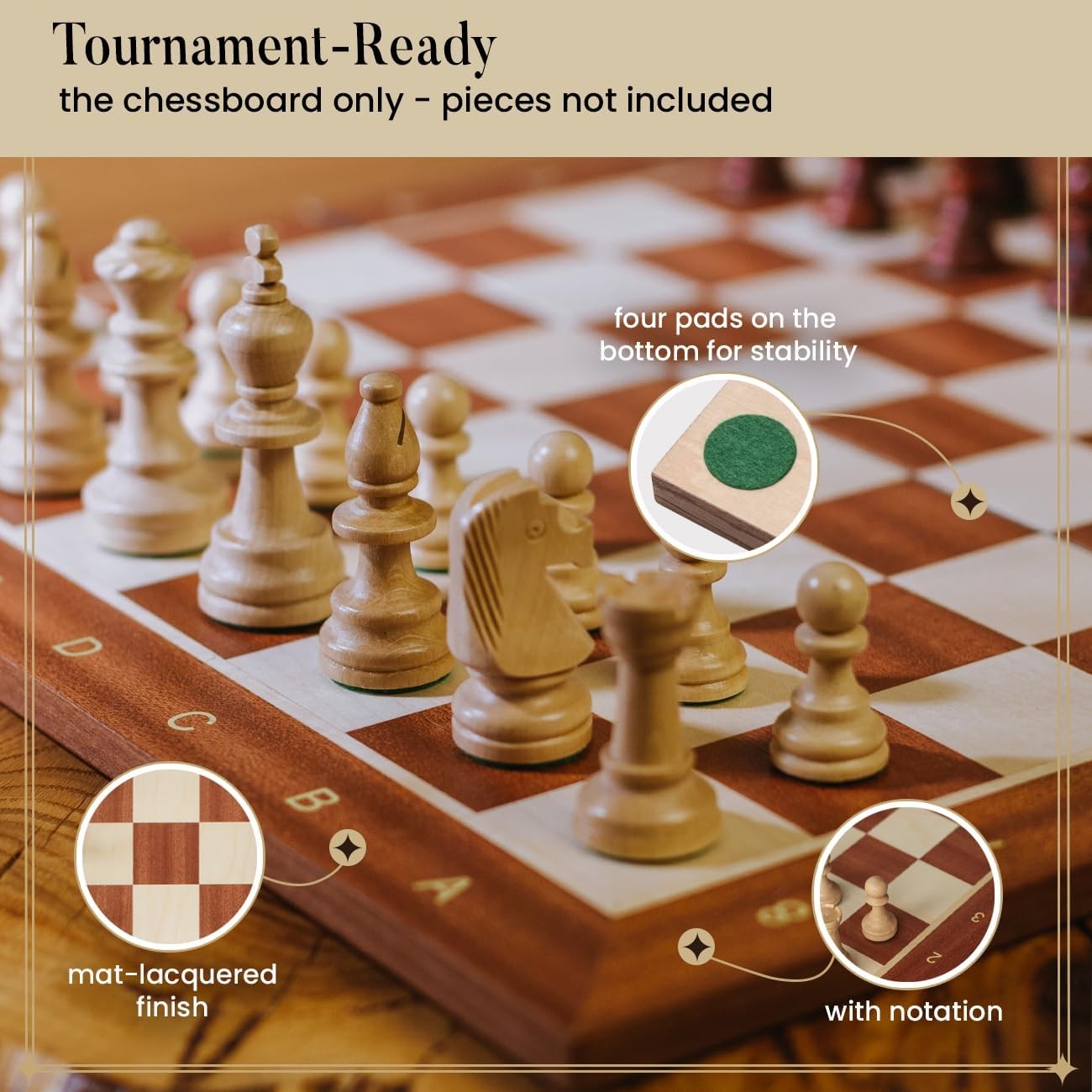 54cm Luxury Folding Wooden Chess Board – Handmade Mahogany Inlaid Board