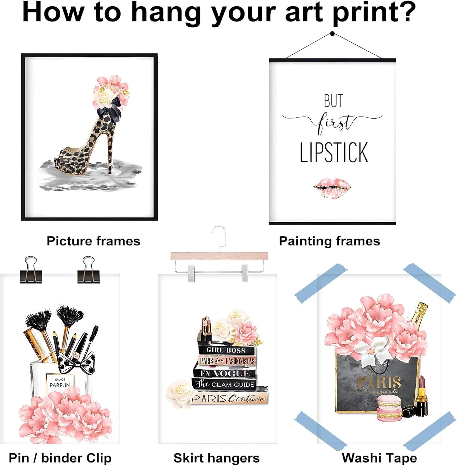 Fashion Wall Art Set of 6 Glam Makeup Prints 8x10 Unframed