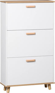 Slim White Shoe Cabinet with 3 Flip Drawers & Adjustable Shelves, 12 Pairs