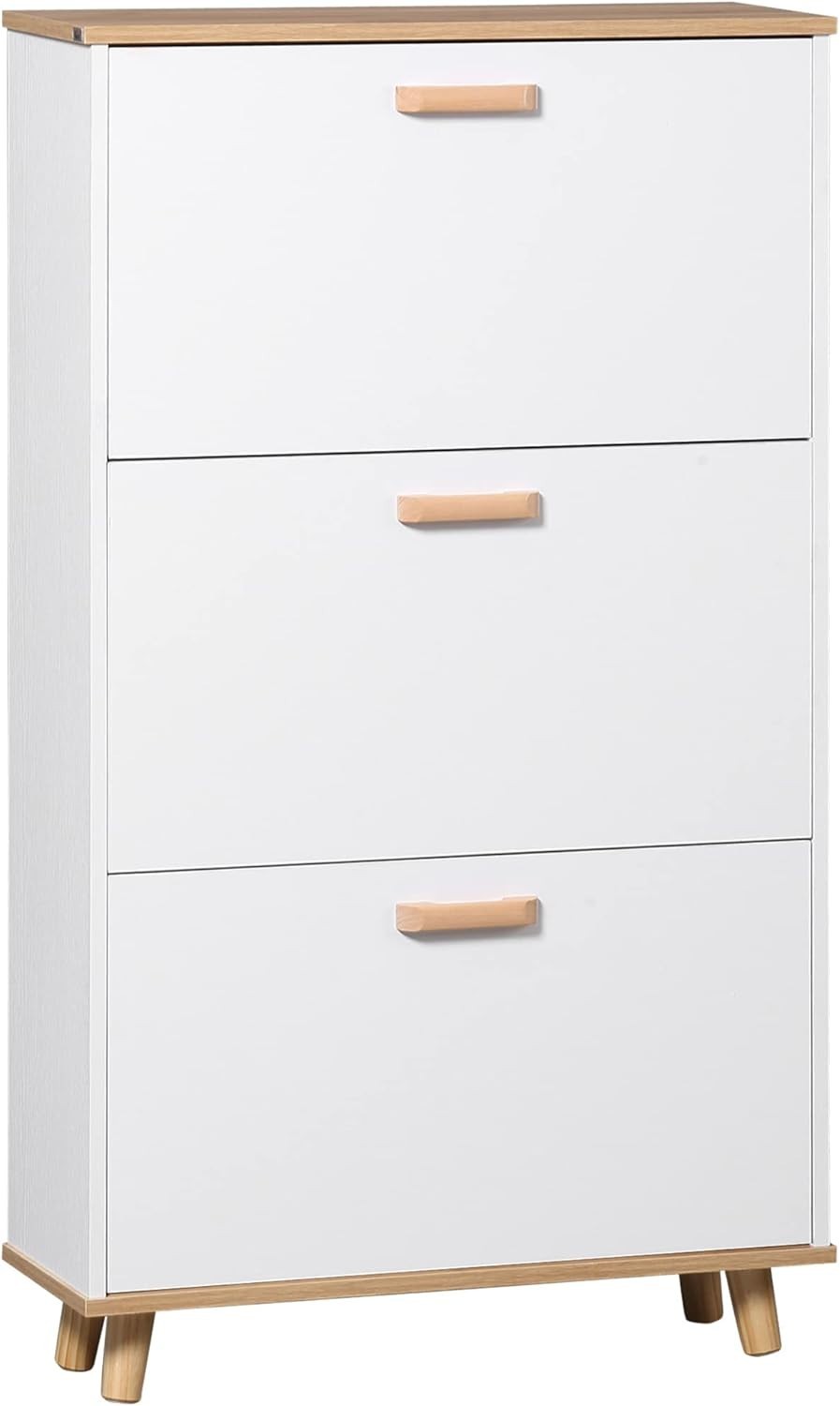 Slim White Shoe Cabinet with 3 Flip Drawers & Adjustable Shelves, 12 Pairs