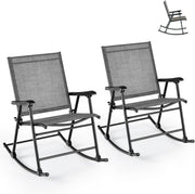 Outdoor Folding Rocking Chairs with Tempered Glass Table Patio Set