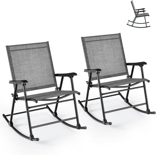 Outdoor Folding Rocking Chairs with Tempered Glass Table Patio Set
