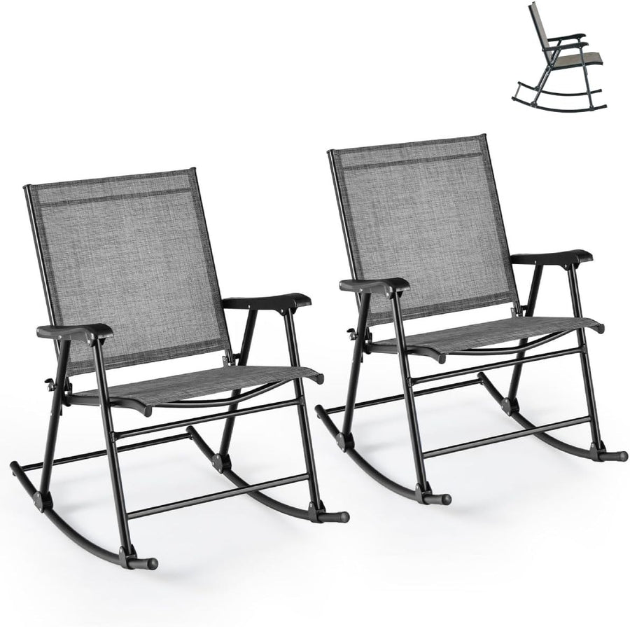 Outdoor Folding Rocking Chairs with Tempered Glass Table Patio Set