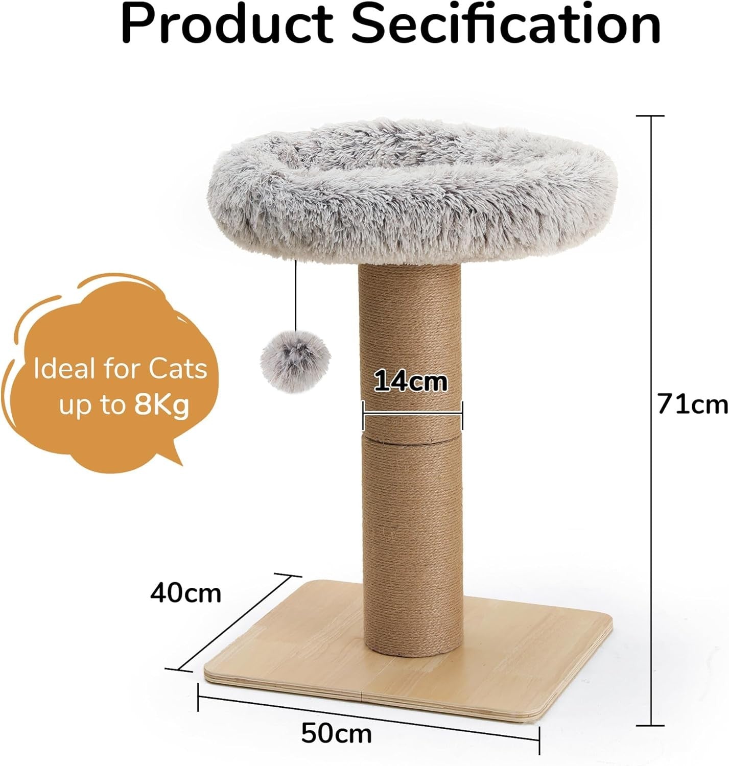 Cat Scratching Post With Plush Bed Solid Wood Jute Rope Indoor Cats