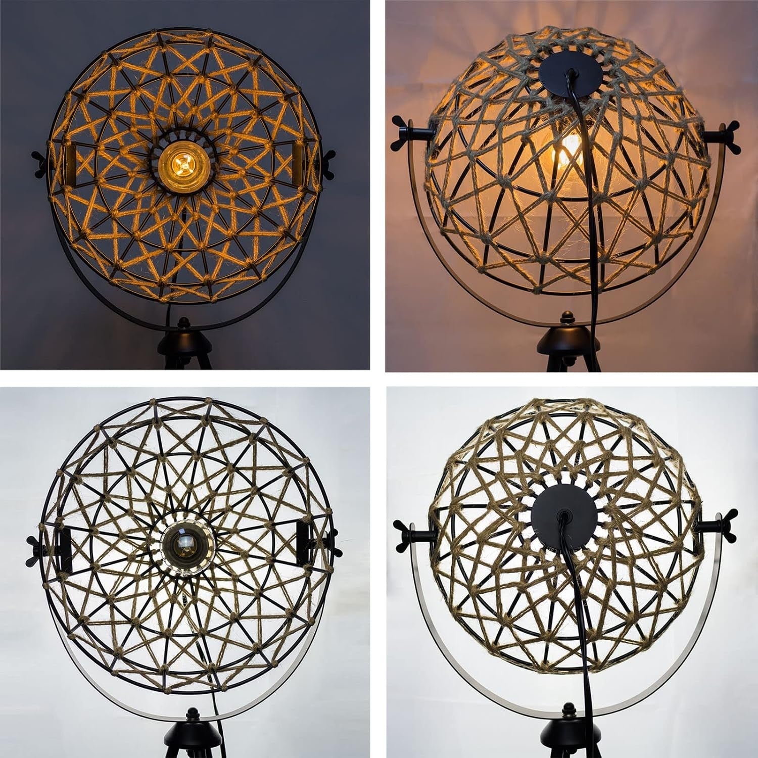Rattan Floor Lamp Tripod Woven Shade Modern Corner Standing Light E27