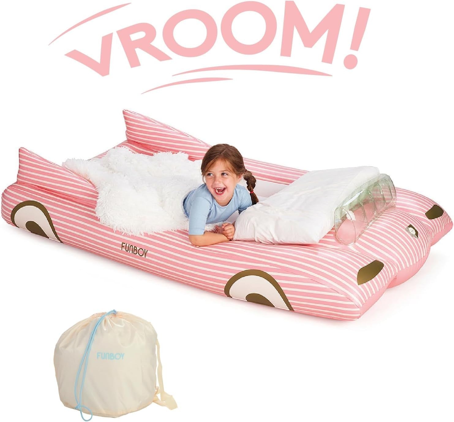 Kids Pink Inflatable Travel Bed Mattress Twin Sleepover Air Mattress with Carry