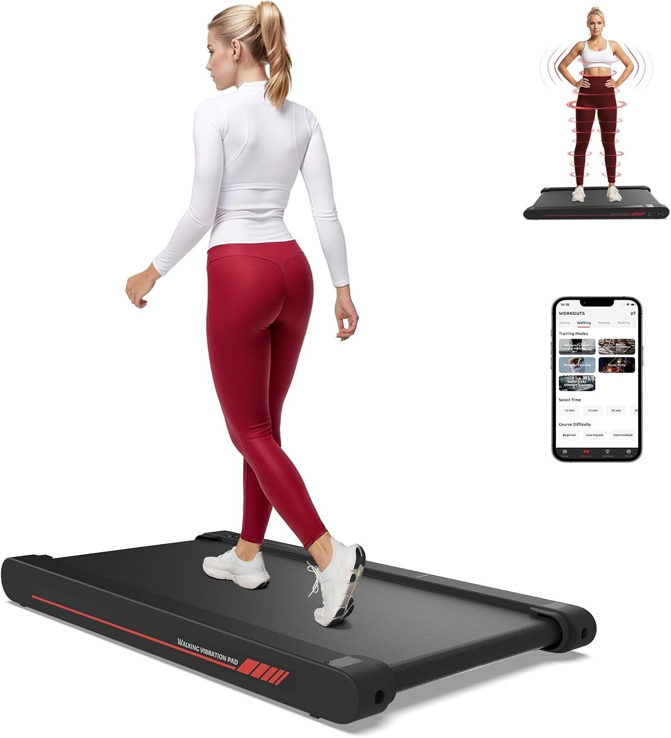 4-in-1 Vibration Walking Pad Treadmill Under Desk Home Office Gym