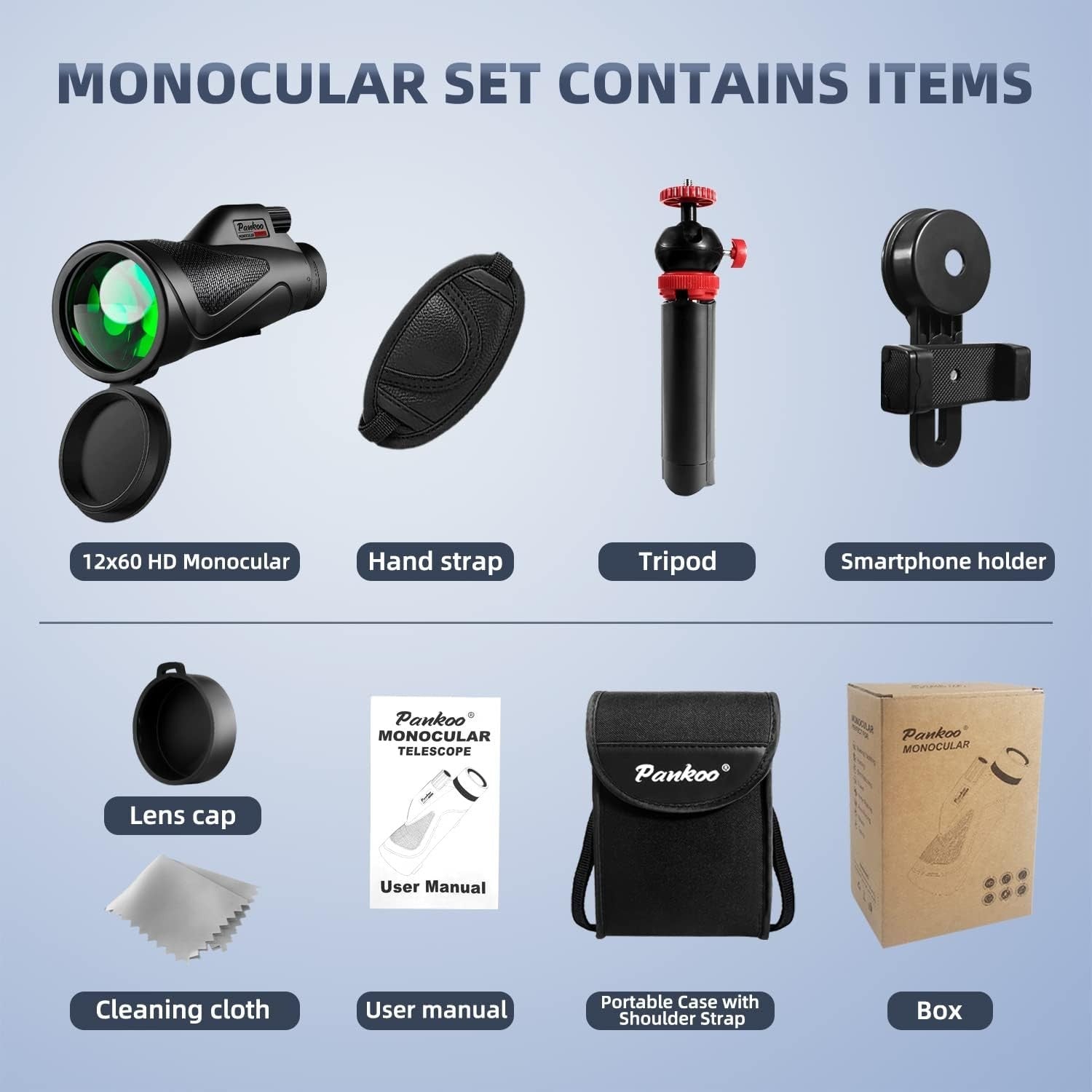 12x60 HD Monocular Telescope Black with Tripod Smartphone Adapter Outdoor