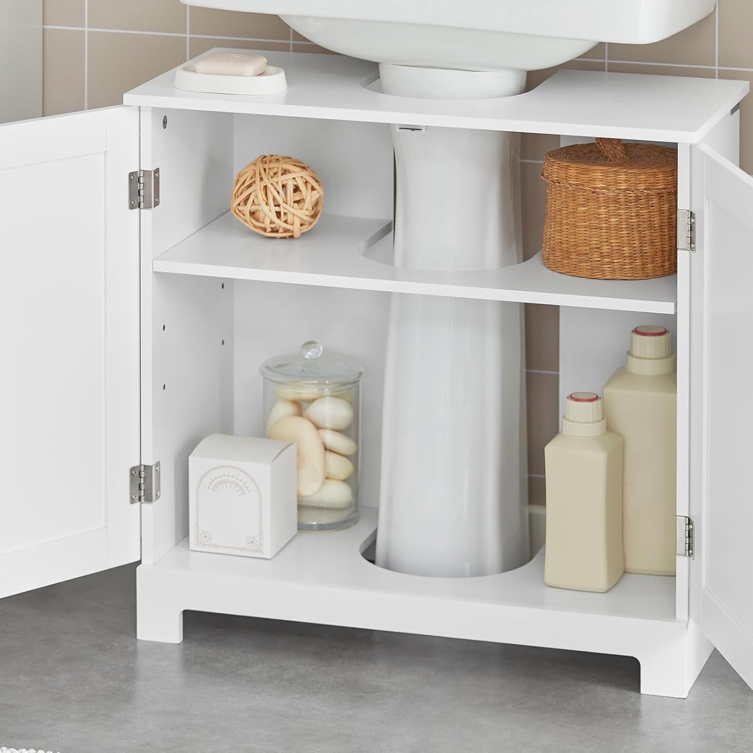 White Under Sink Bathroom Cabinet 2 Door Storage Unit – Modern, MDF, 60cm