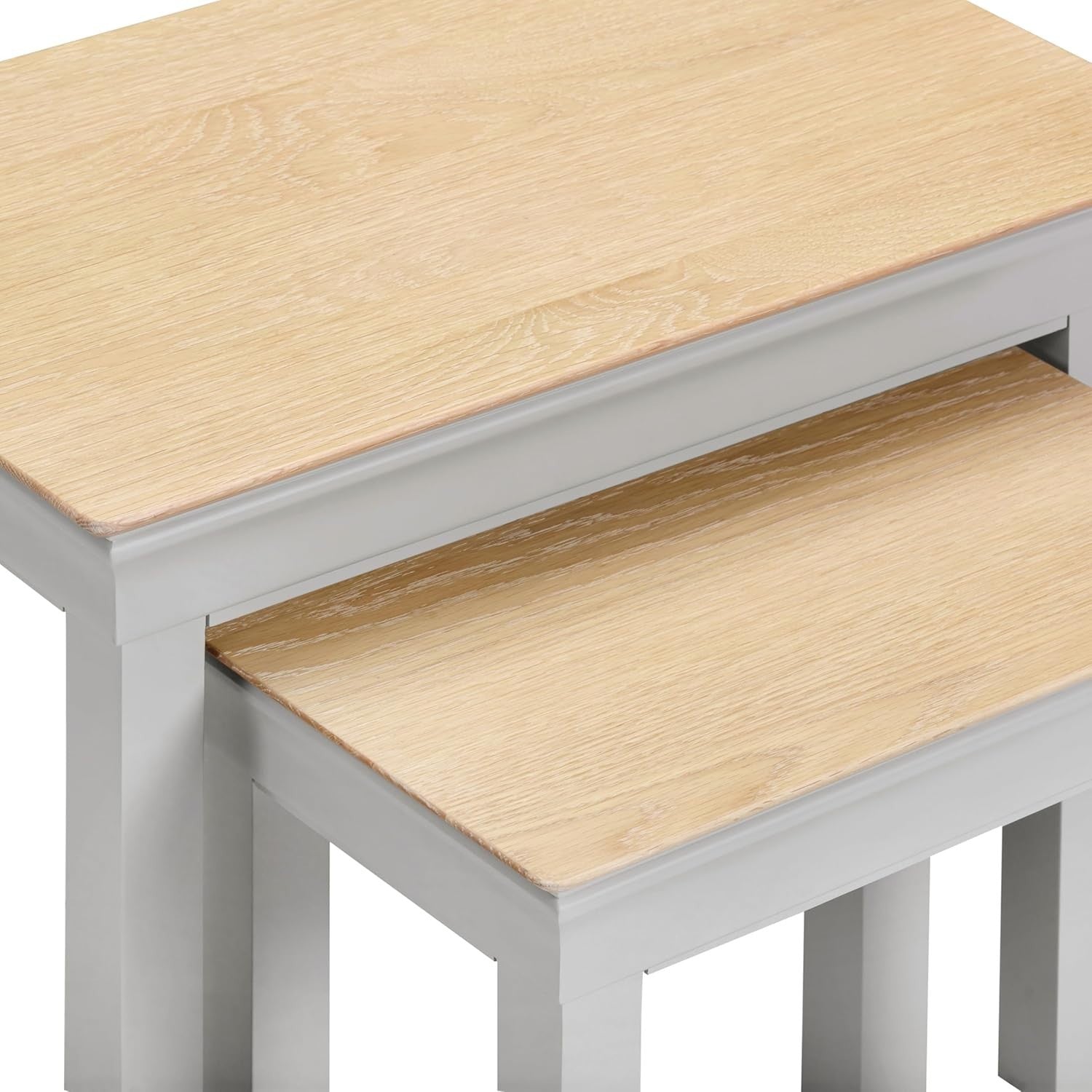 Space Saving Nest of 2 End Tables Pebble Grey Oak Wood Side Coffee Table