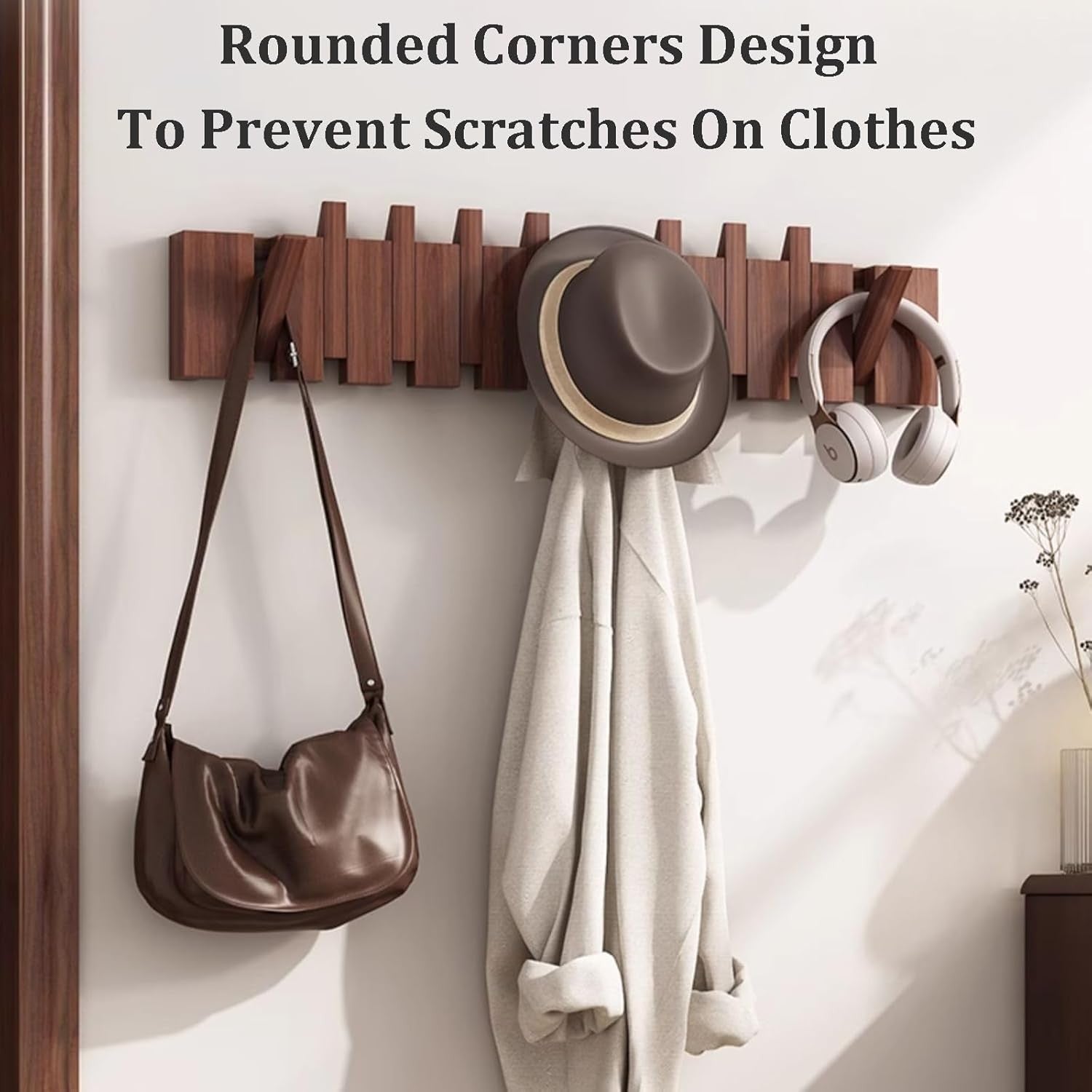 Luxury Wooden Wall Mounted Coat Rack 12 Flip Hooks Modern Folding Hanger