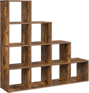 10-Tier Rustic Brown Cube Shelf – Large Open Display Bookcase for Home & Office