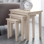 Nest of 3 White Wash Wood Coffee Side Tables Mid-Century Modern Stacking Set