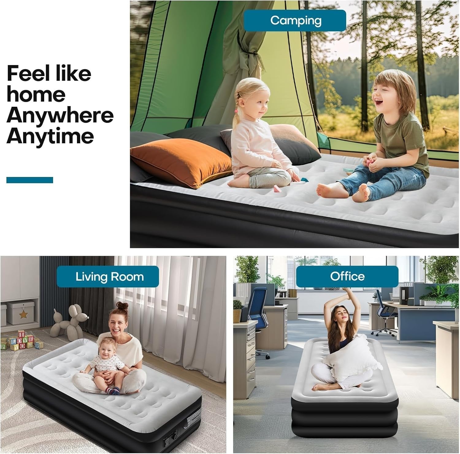 Single Air Mattress Inflatable Bed with Built-In Pump – Fast Inflate, Portable