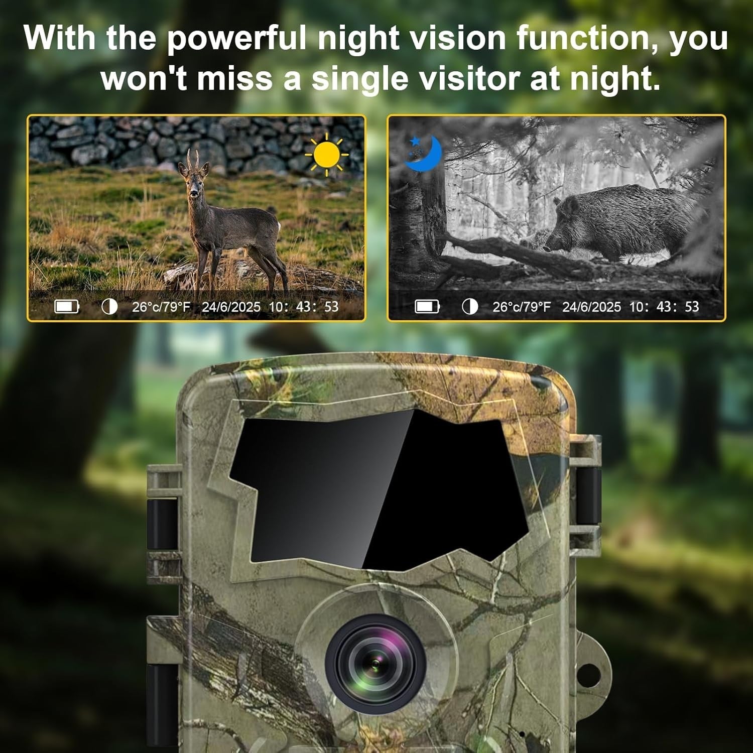 5K Trail Camera 64MP WiFi Night Vision Wildlife Camera Motion Sensor