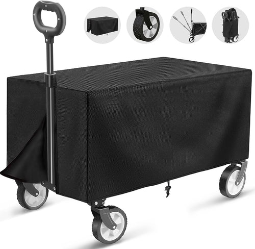 Black Heavy Duty Camping Wagon 100L Folding All-Terrain Garden Trolley + Cover