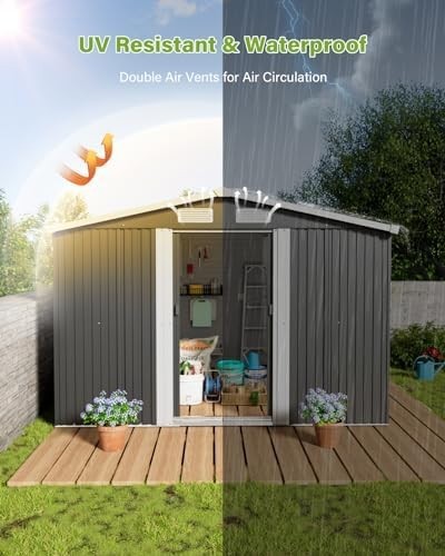 Lockable 10x8 FT Metal Garden Shed with Base Outdoor Storage & Roof