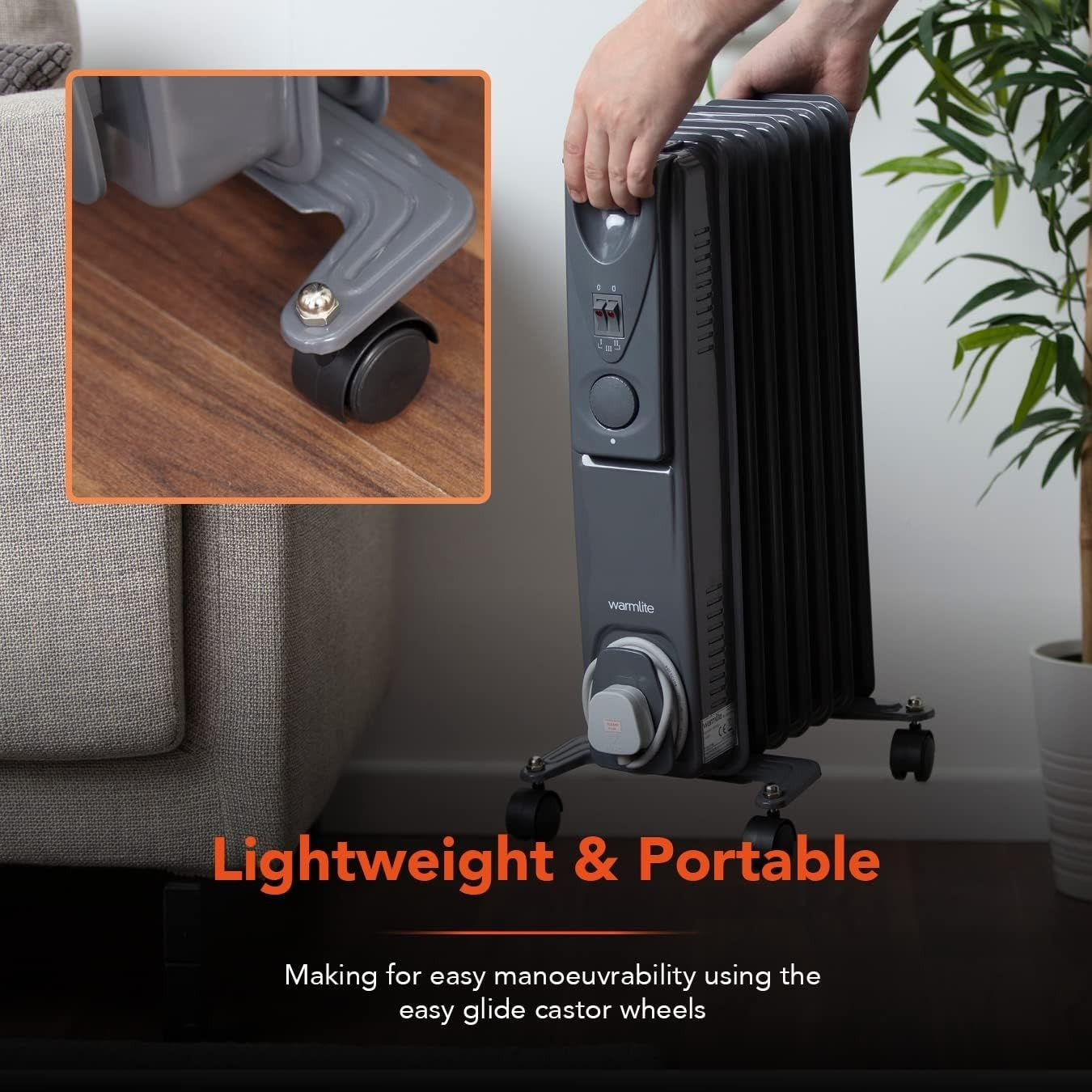 1500W Oil-Filled Radiator 7 Fin with Adjustable Thermostat, Overheat Protection