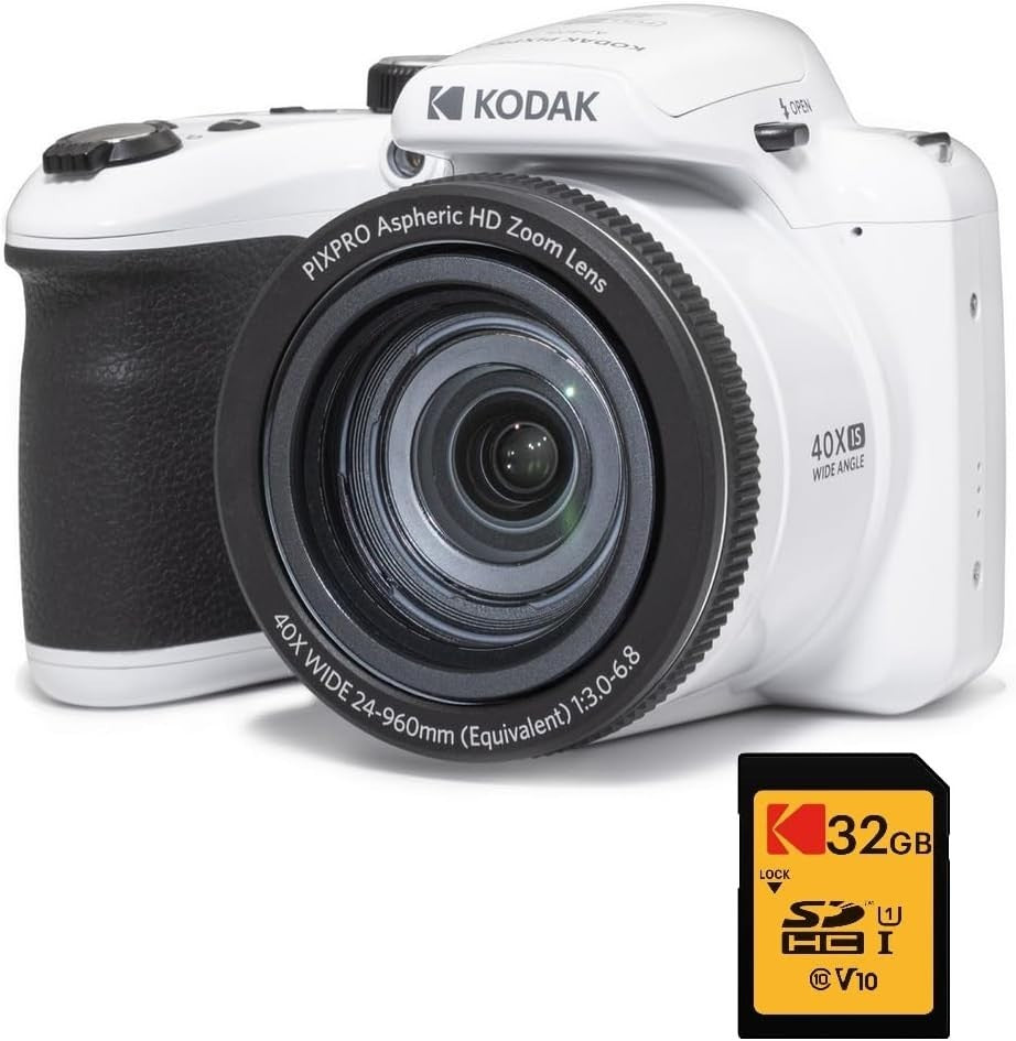 20MP Digital Bridge Camera 40X Zoom 32GB SD Card Full HD White