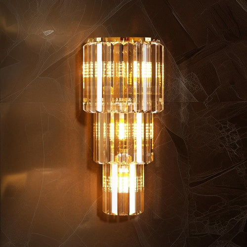 Gold Crystal Wall Light 3-Layer Sconce Modern Luxury Hallway Lamp
