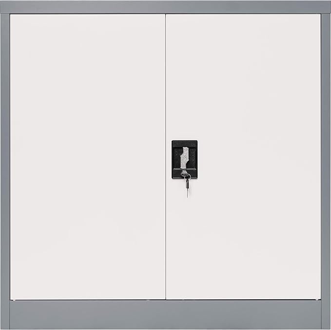 Lockable Metal Storage Cabinet with Adjustable Shelf, Steel Cupboard for Office