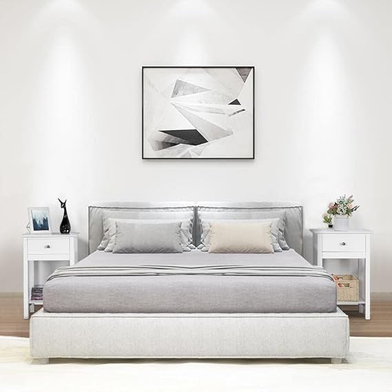White Bedside Table with Drawer & Shelf | Modern Wooden Nightstand 30x40x61cm