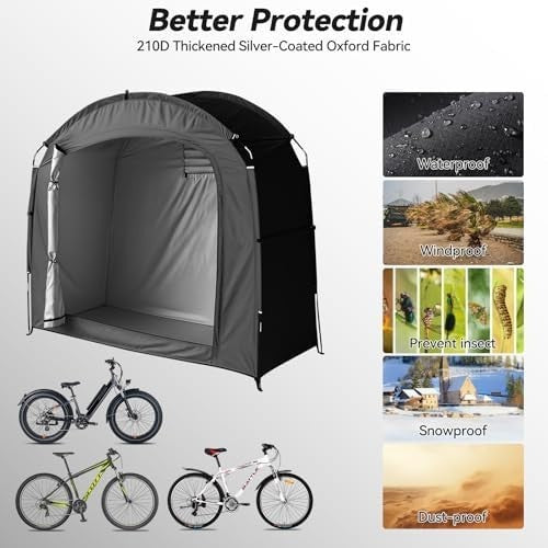 Waterproof Bike Storage Tent Outdoor Portable Shed for 2-3 Bikes & Garden Tools