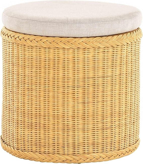 Round Rattan Laundry Basket Seat with Lid, 47×47×50cm Honey Storage Chest
