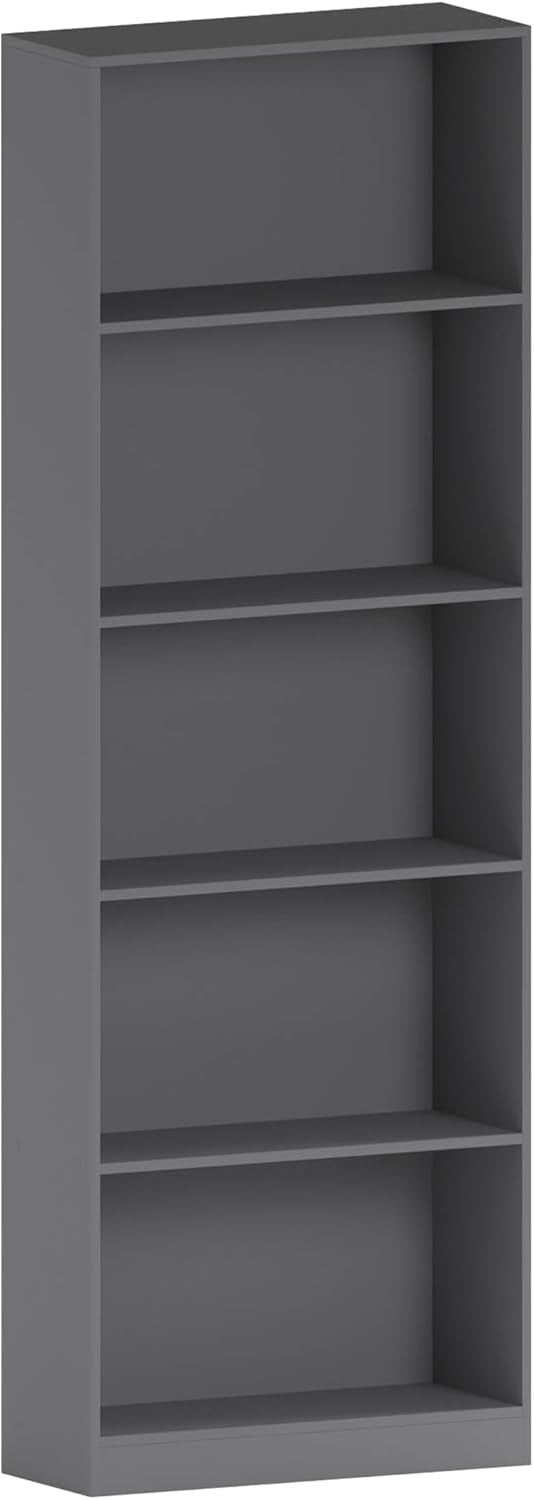 5 Tier Grey Wooden Bookcase Modern Storage Display Shelf for Living Room