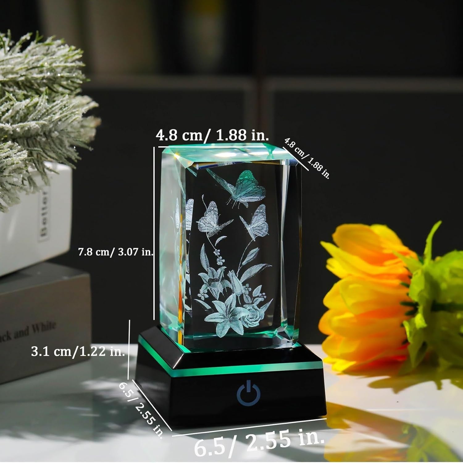 3D Crystal Butterfly & Lily Gift Light Ornament – LED Colour Changing Glass