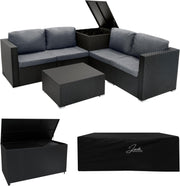 Rattan Garden Furniture Set 6PC Black Sofa Table 700L+250L Storage Cover