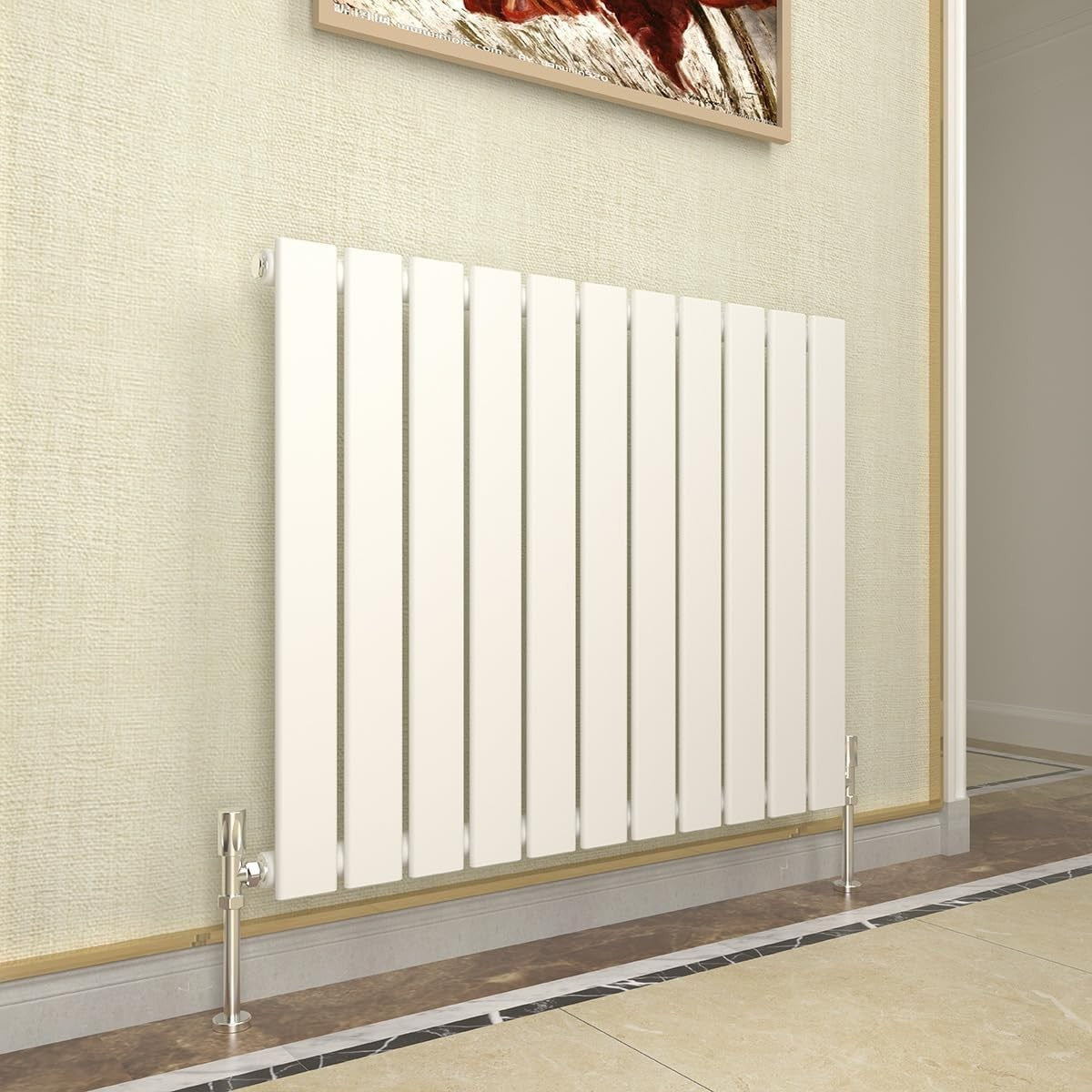 Horizontal White Single Panel Radiator 600x748mm Modern Heating