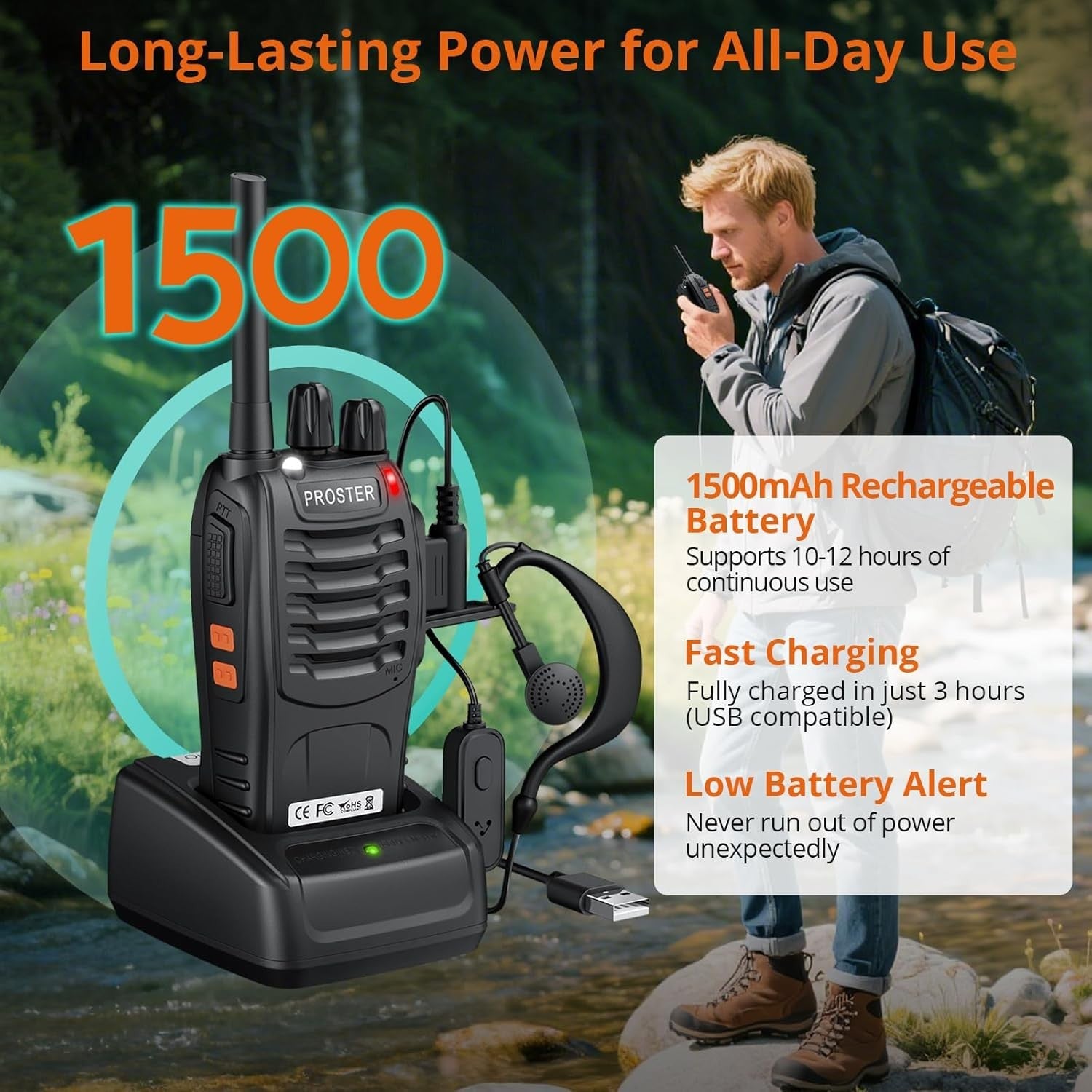 Walkie Talkies 5 Pack Long Range Rechargeable VOX PMR446 Radio Set