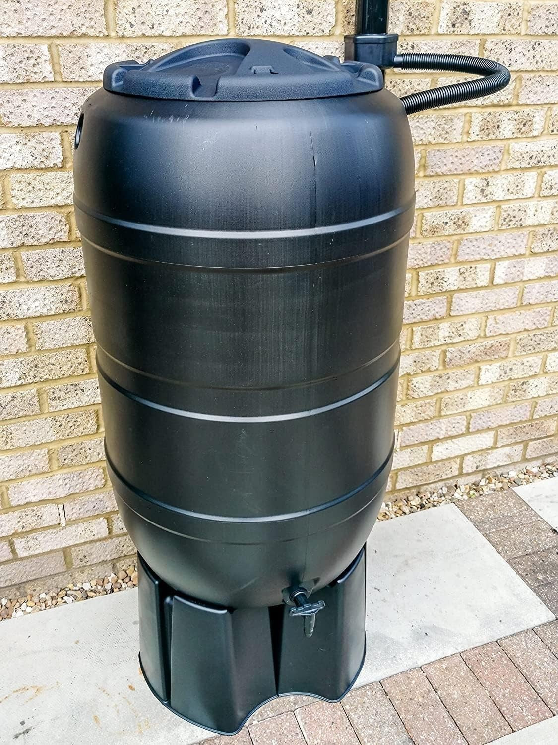 210L Black Garden Water Butt with Tap, Stand & Full Fittings