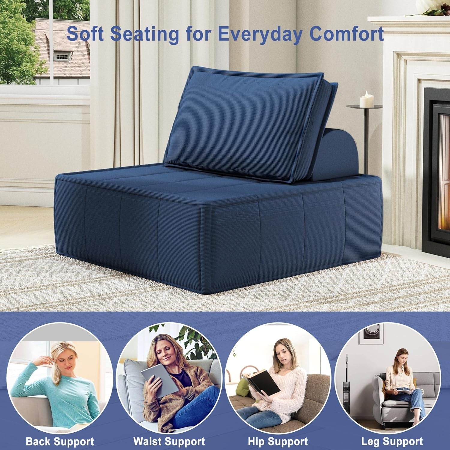 Convertible Fold Out Sofa Bed Chair Blue Single Seat for Lounge Guest Room