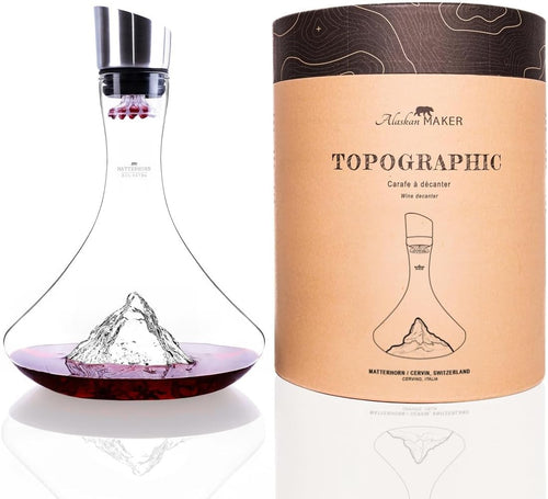 Hand-Blown 1.8L Crystal Wine Decanter with Aerator & Mountain Sculpture
