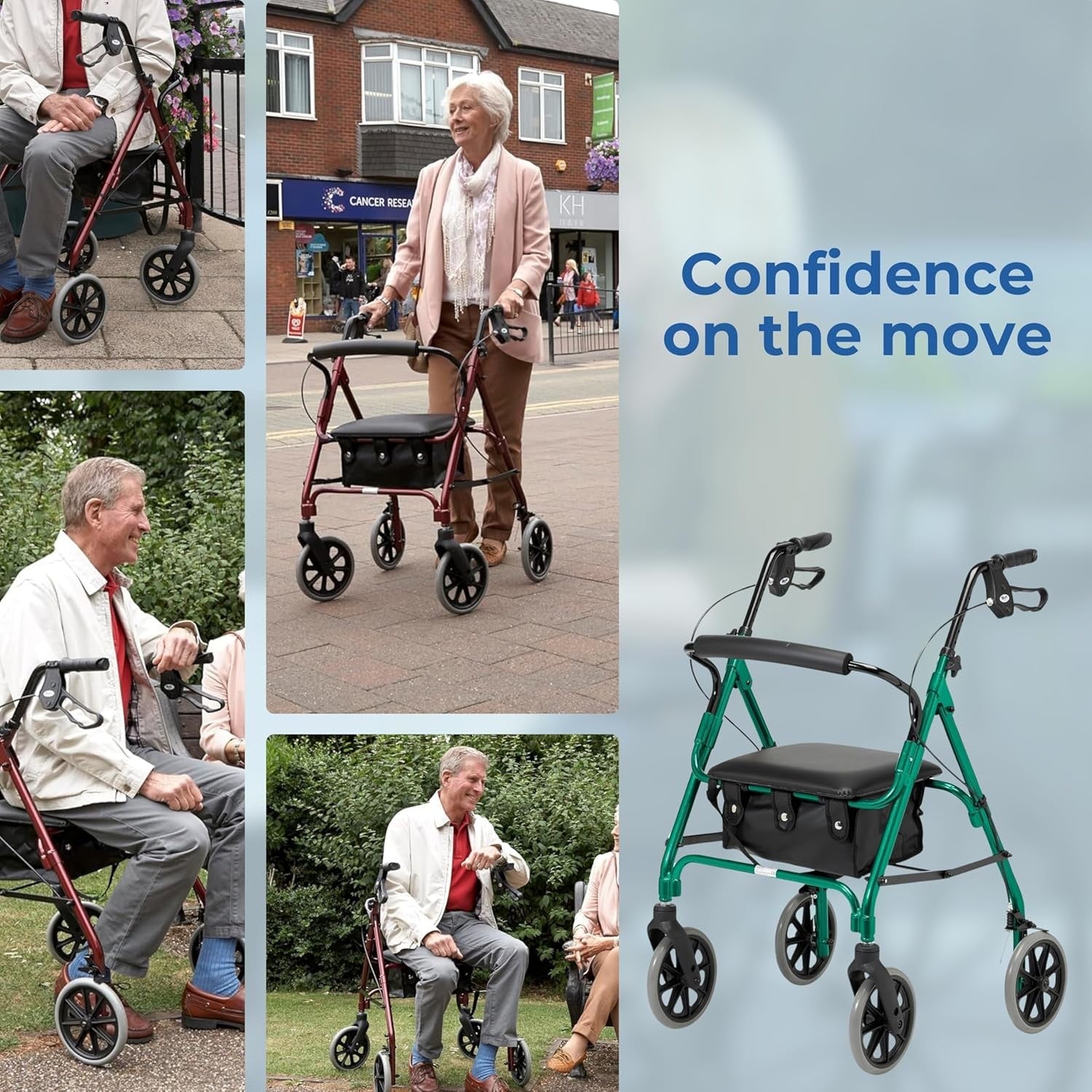 Lightweight Folding Rollator Walker with Seat Brakes Adjustable Handles Russet