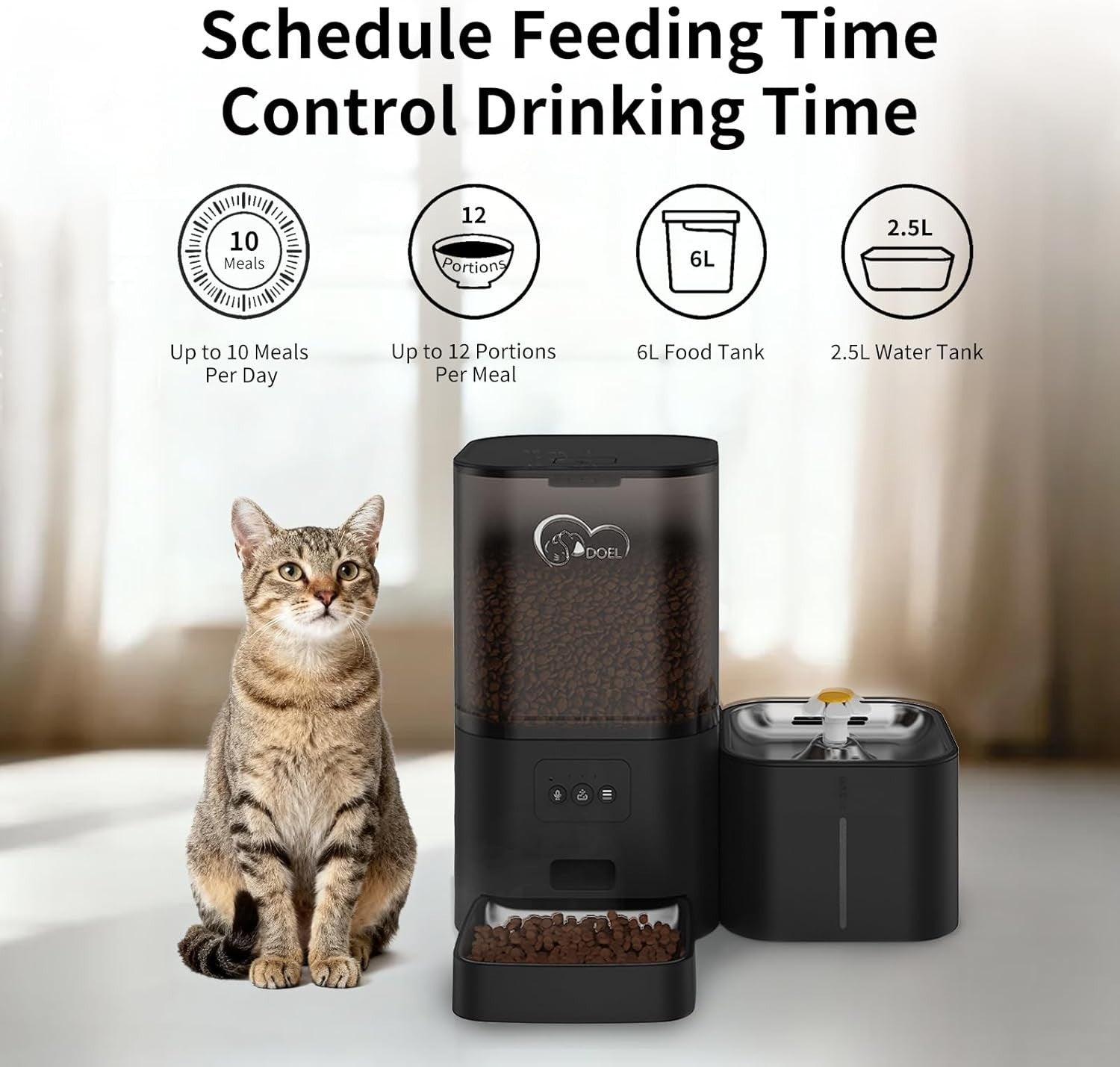 2 in 1 Smart Pet Feeder Water Fountain WiFi App Control 6L Auto Feed