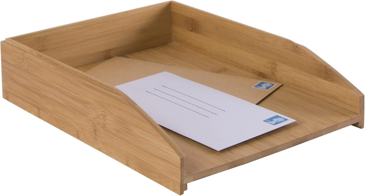 Stackable Bamboo Letter Tray 3-Pack | Desk File Organiser A4 Paper Storage