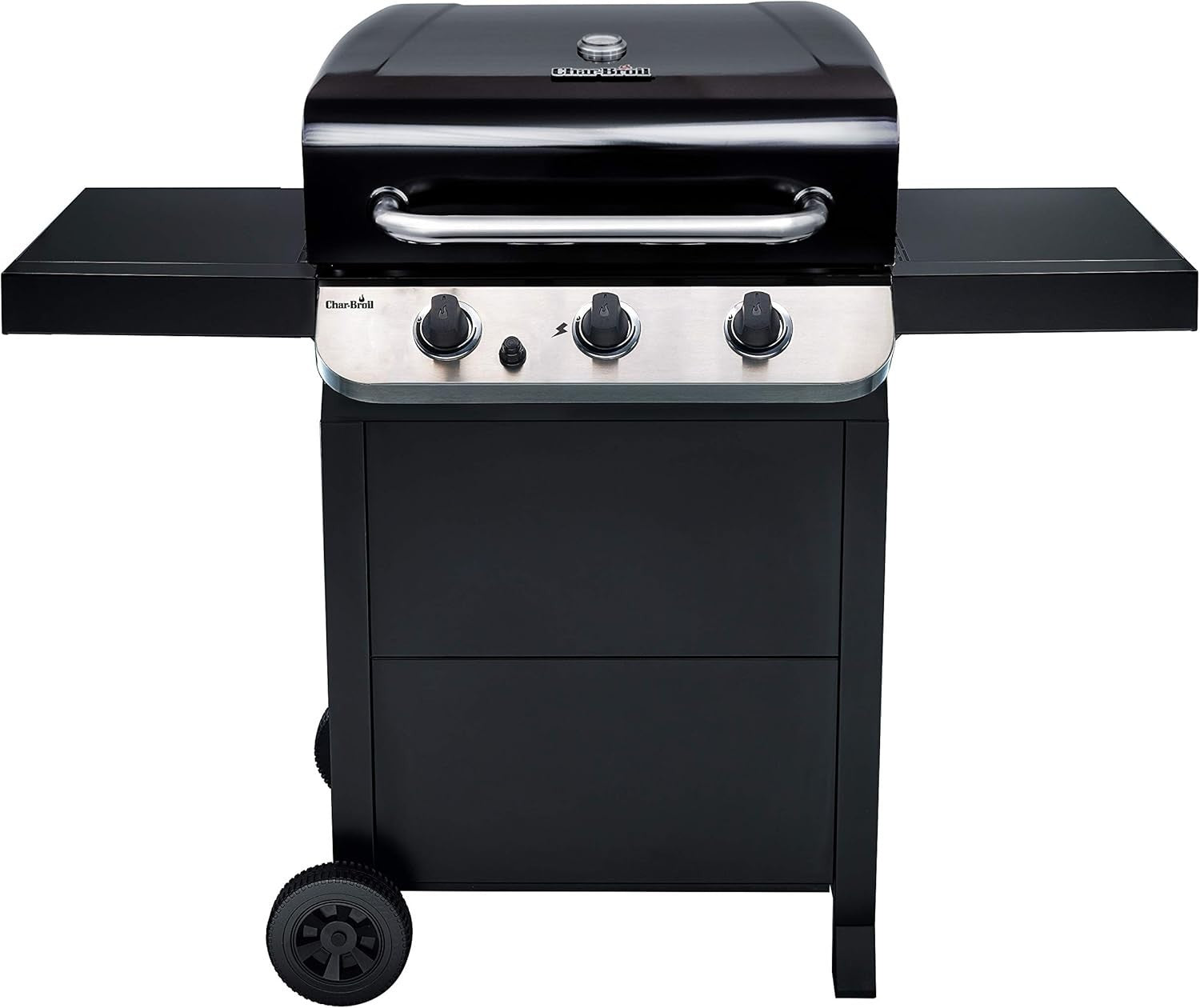 Outdoor Gas BBQ Grill 3 Burner with Side Tables, Cast Iron Grates, Patio Garden