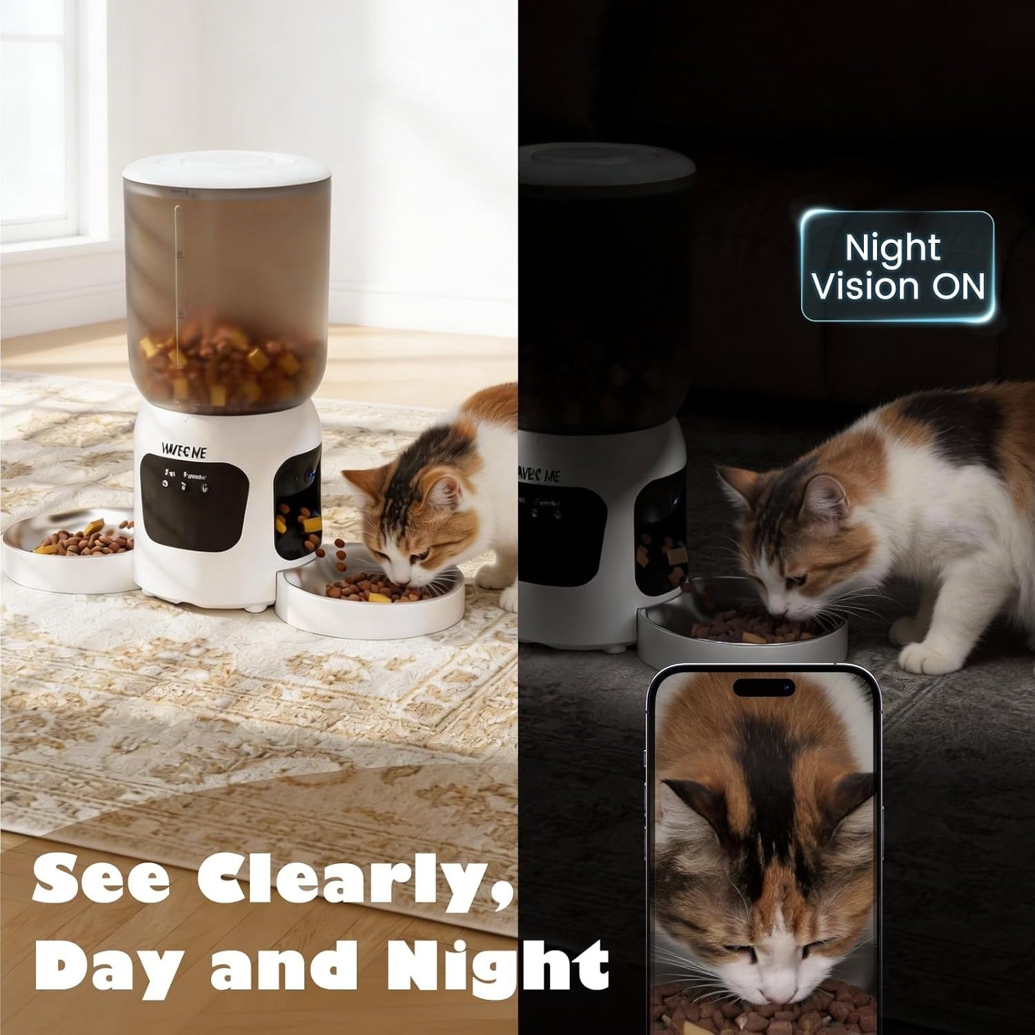 Automatic Cat Feeder Camera 6L Dual Bowl WiFi App Control 1080P HD