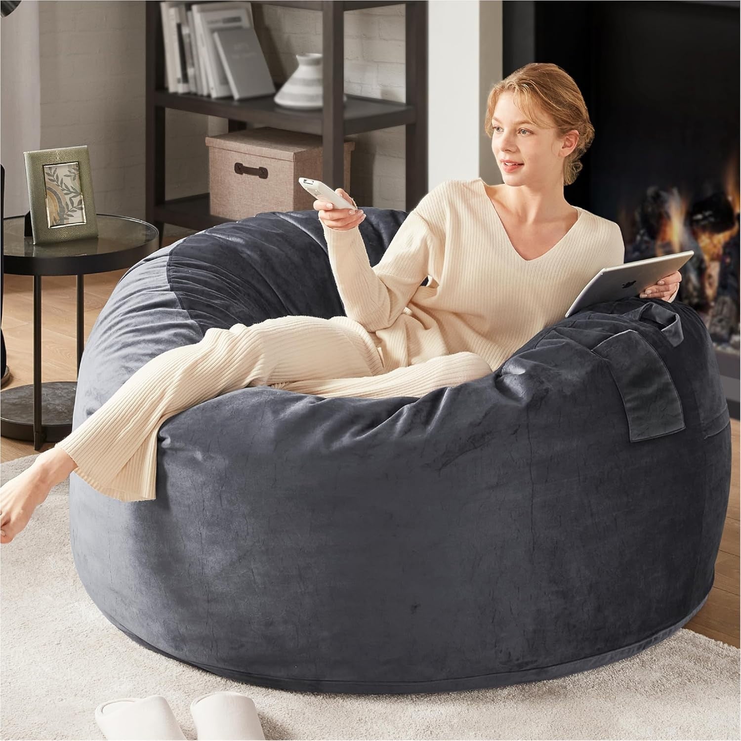 Black Large 4FT Memory Foam Bean Bag Chair with Removable Cover for  Relax