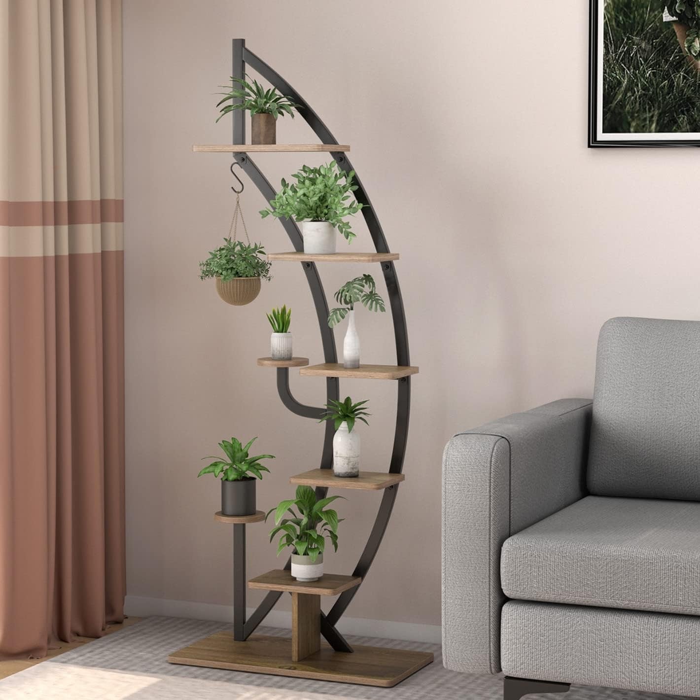 8 Tier Metal Plant Stand Curved Half Moon Ladder Shelf Indoor Outdoor Rack