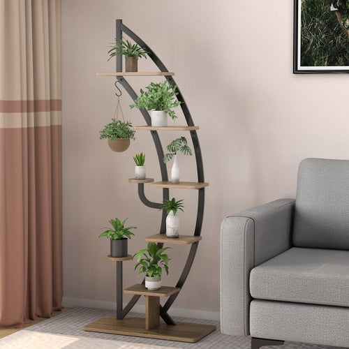 8 Tier Metal Plant Stand Curved Half Moon Ladder Shelf Indoor Outdoor Rack
