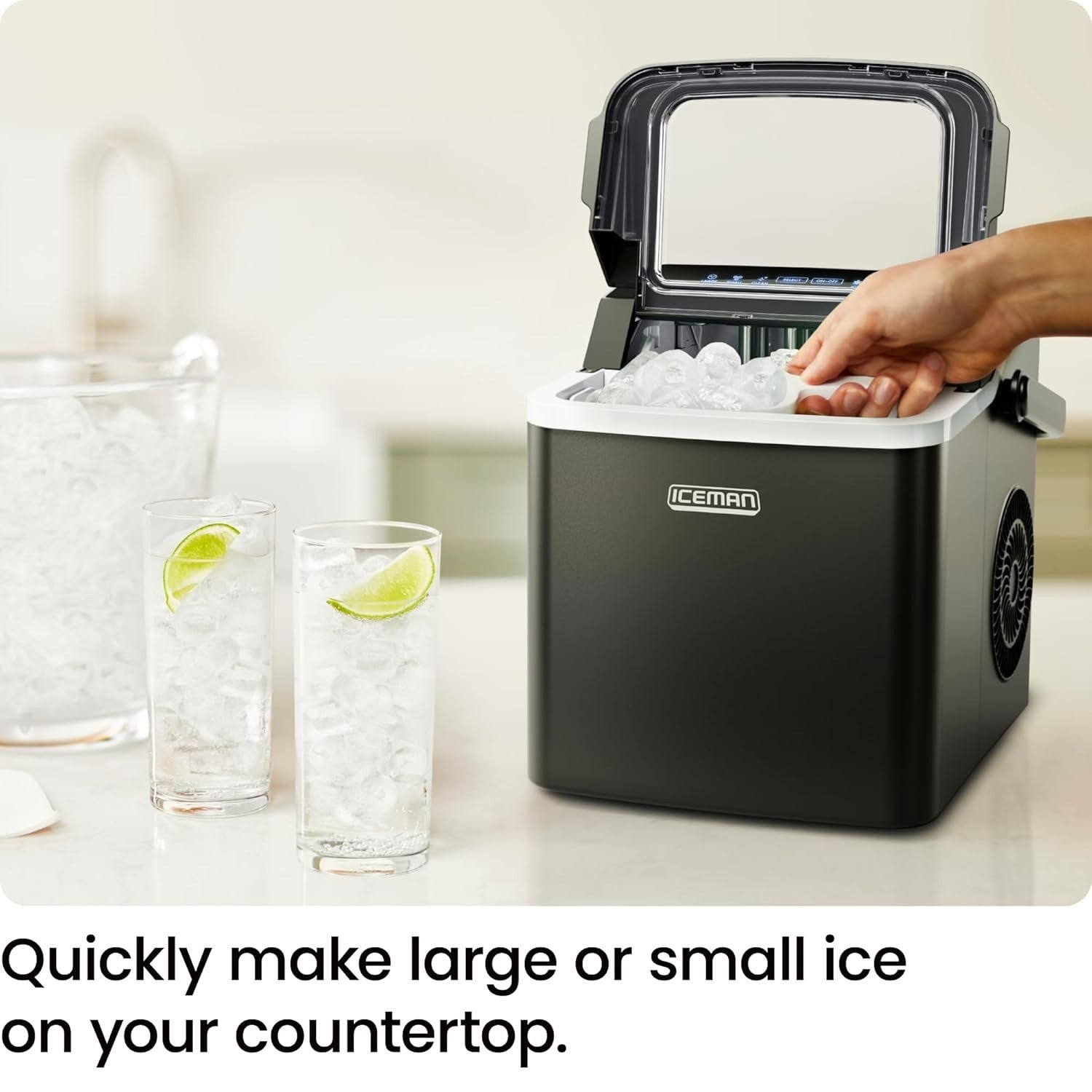 Fast Portable Ice Maker Machine - Dual Size Ice Cubes, Self-Clean, 9 Cubes/7min