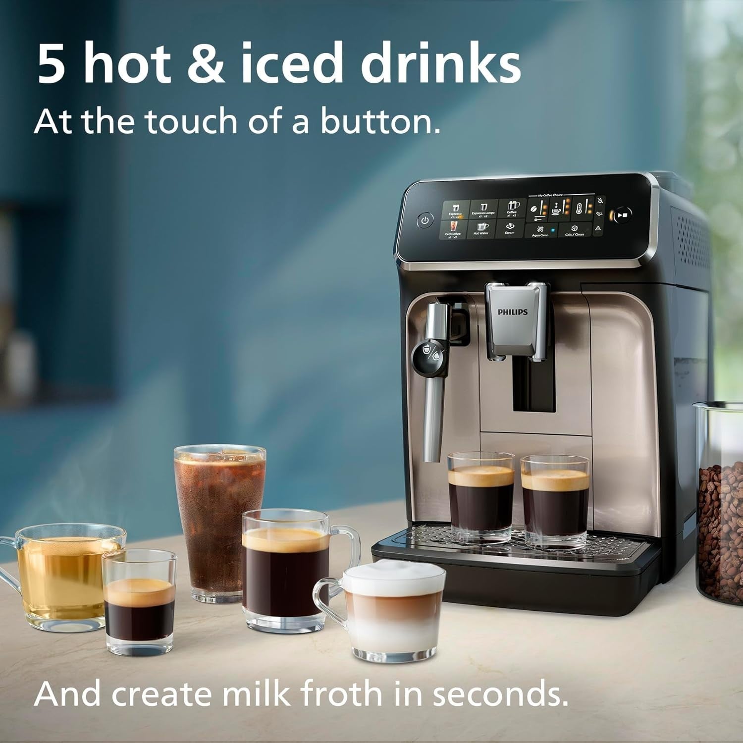 Automatic Bean to Cup Coffee Machine | 5 Hot & Iced Drinks