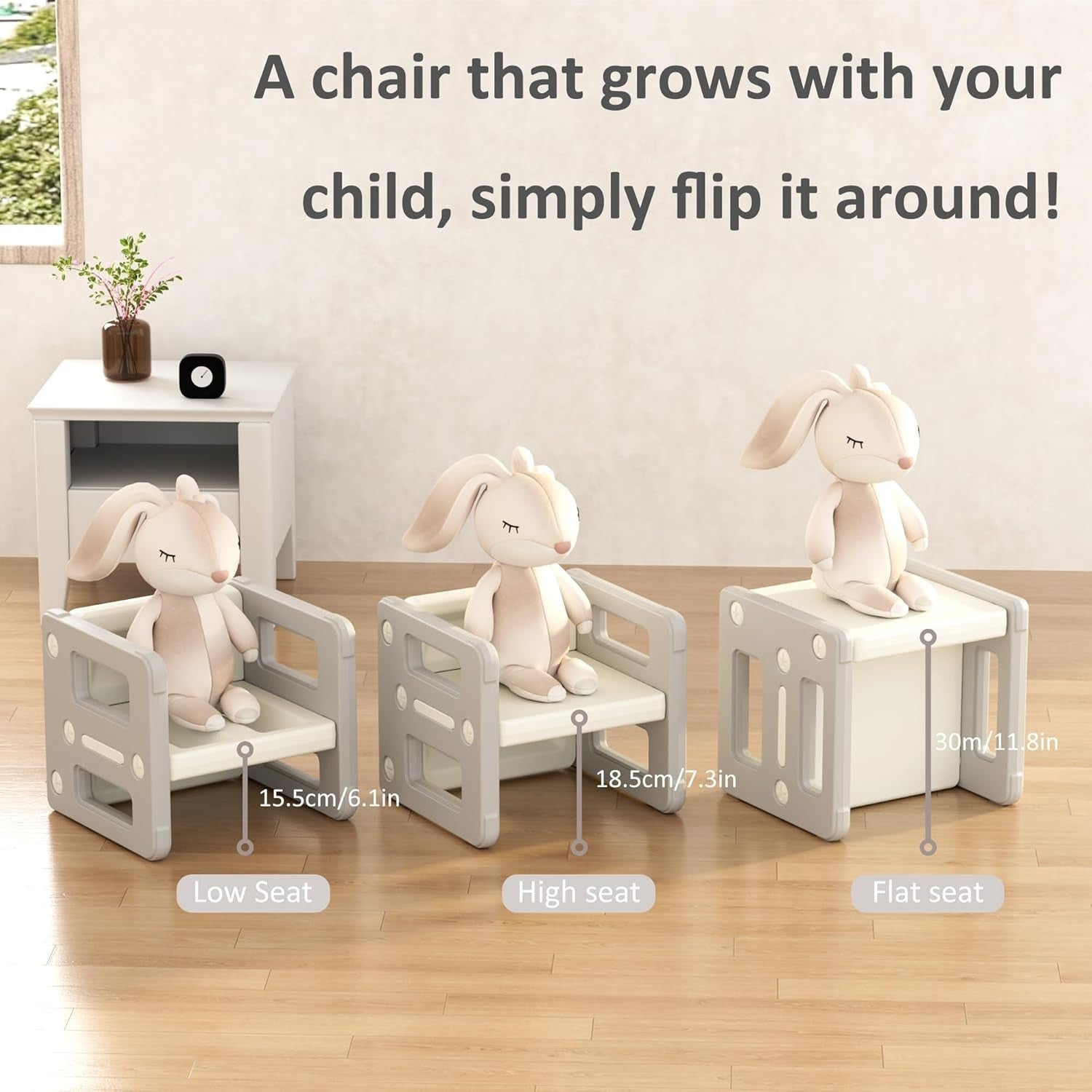 Montessori Kids Table & 2 Chairs Set, Grey Plastic Activity Desk & Stools