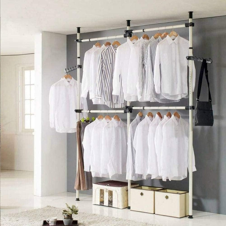 Telescopic Coat Hanger Garment Rack Wardrobe Shelves 60kg Sliver or Grey