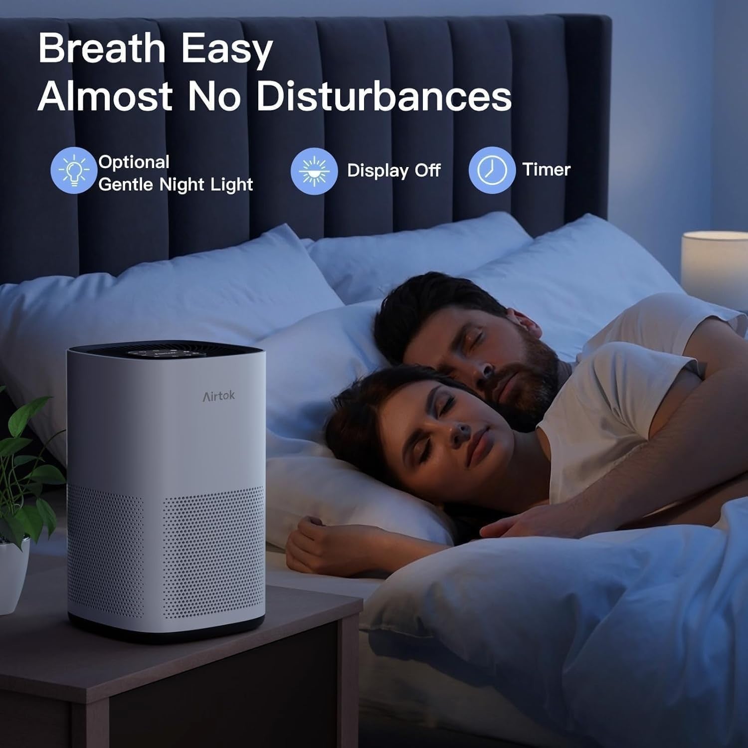 H13 HEPA Air Purifier Pets Bedroom 75m² Quiet Sleep Mode Dust